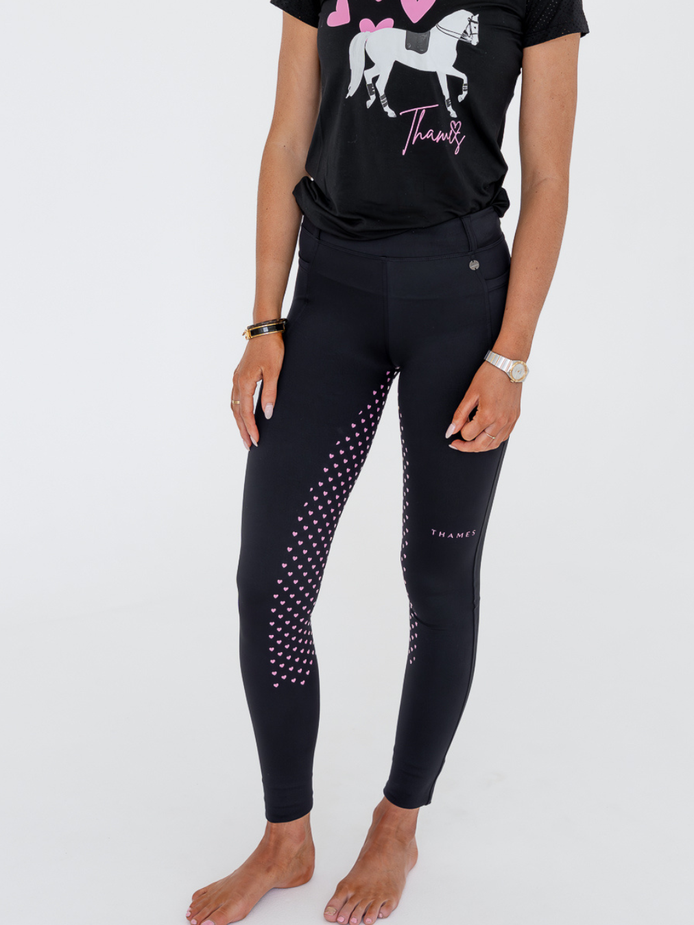 Thames Children's Ascot Riding Tights - Pink Hearts Thames Equestrian