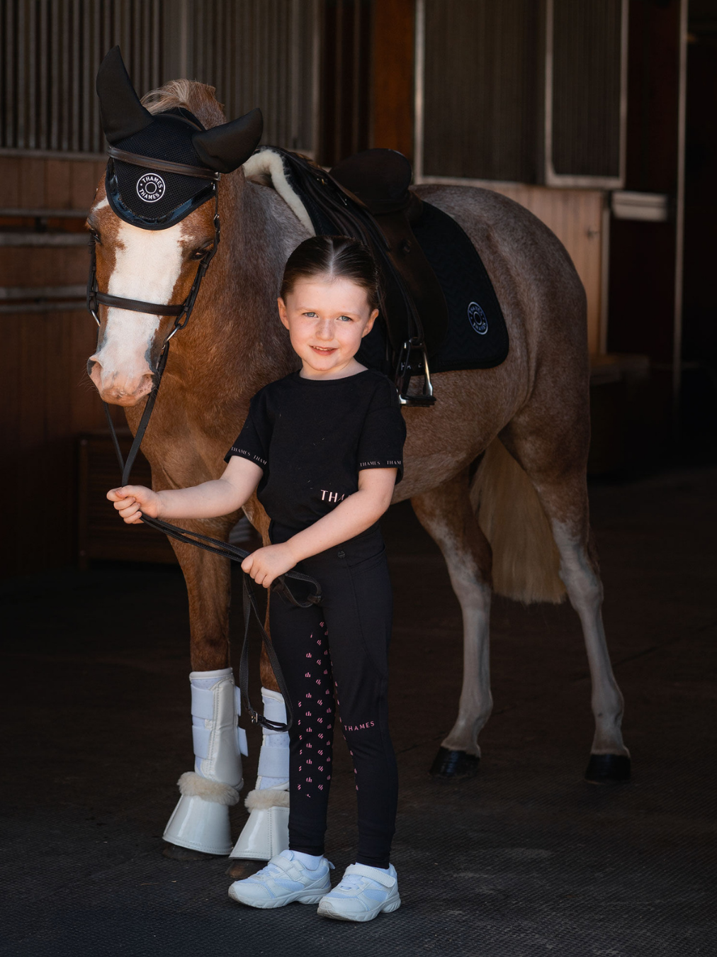 Thames Children's Ascot Riding Tights - Black + Pink Thames Equestrian