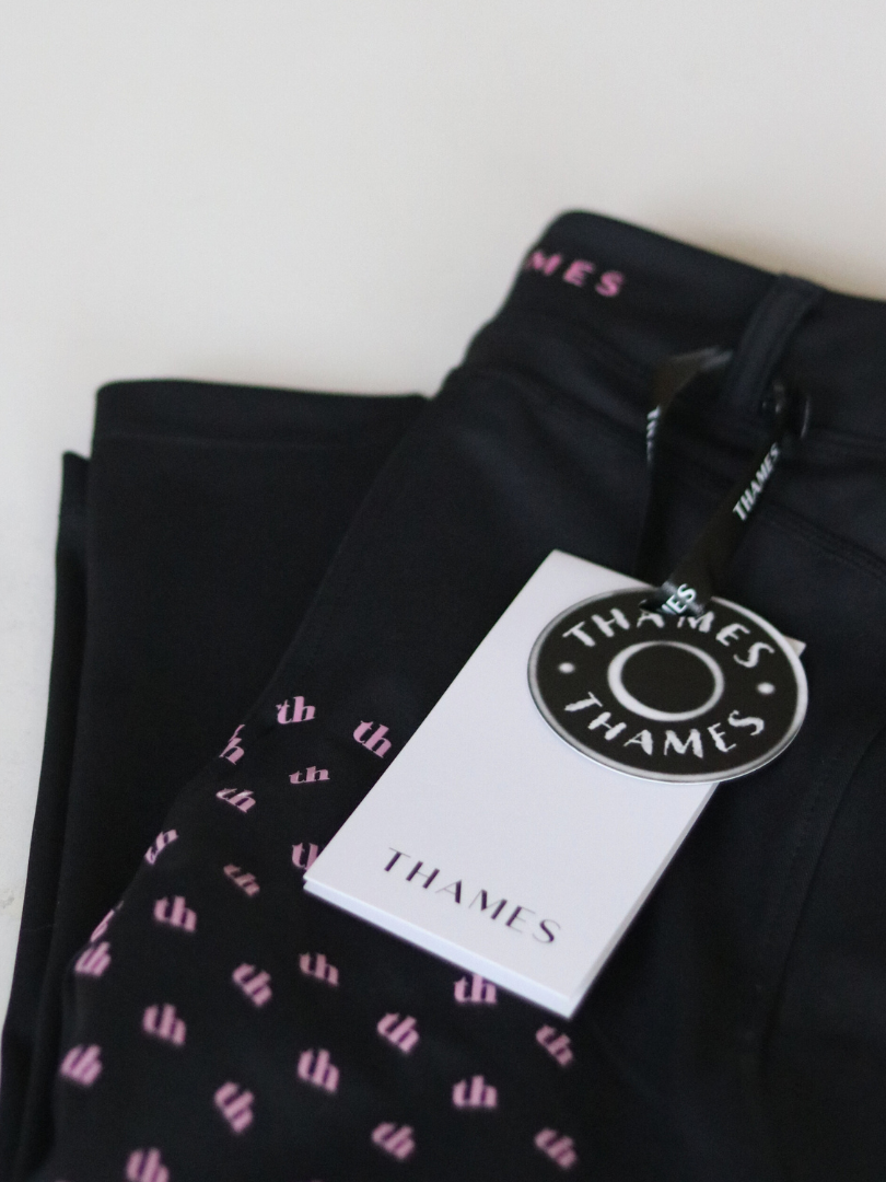 Thames Children's Ascot Riding Tights - Black + Pink Thames Equestrian