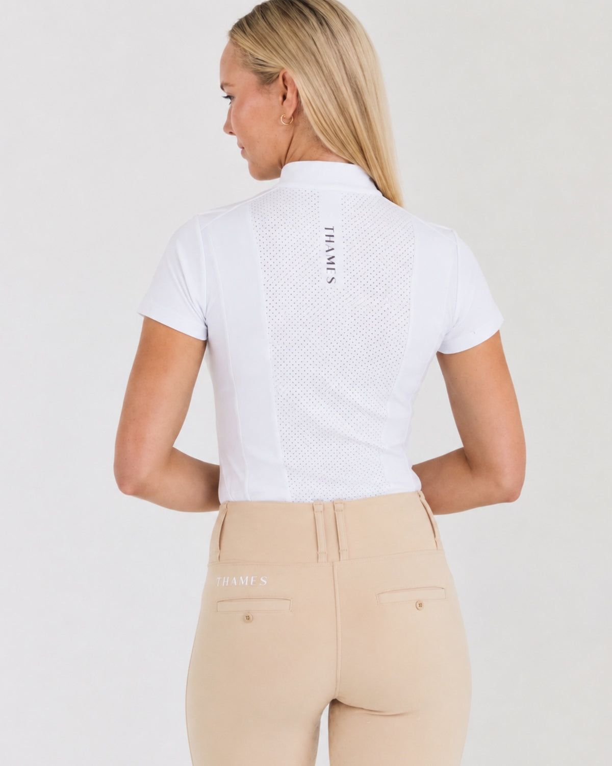 Aston Show Shirt Short Sleeve, back view showing logo and perforated panel