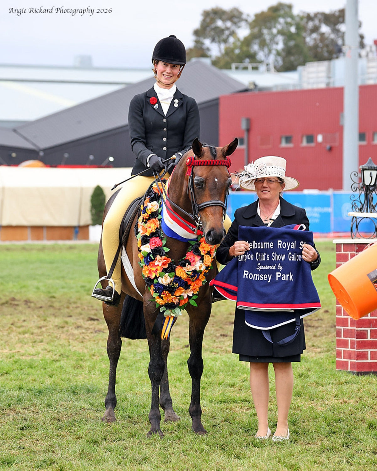 Champion presentation at Melbourne Royal 2026, rider wearing London Competition Tights in Buttercup
